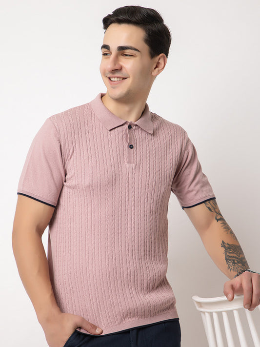 607 Cable Knit Polo T-shirt I Lavendar