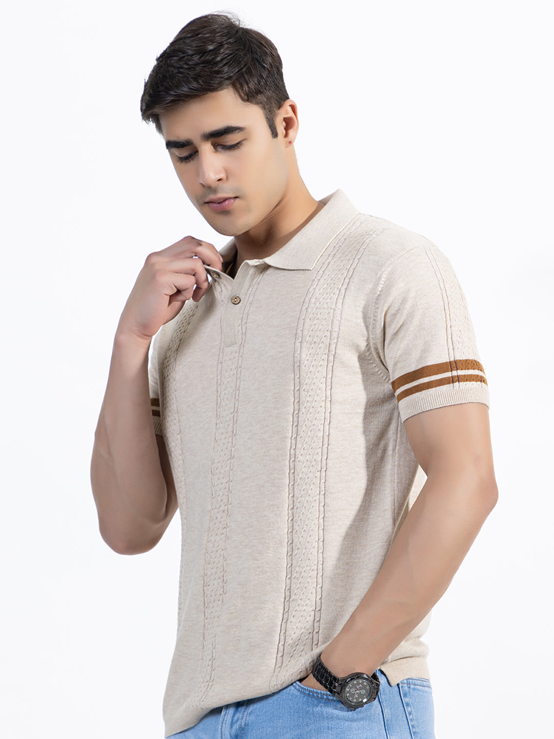 602 Textured Knit Polo I Oatmeal