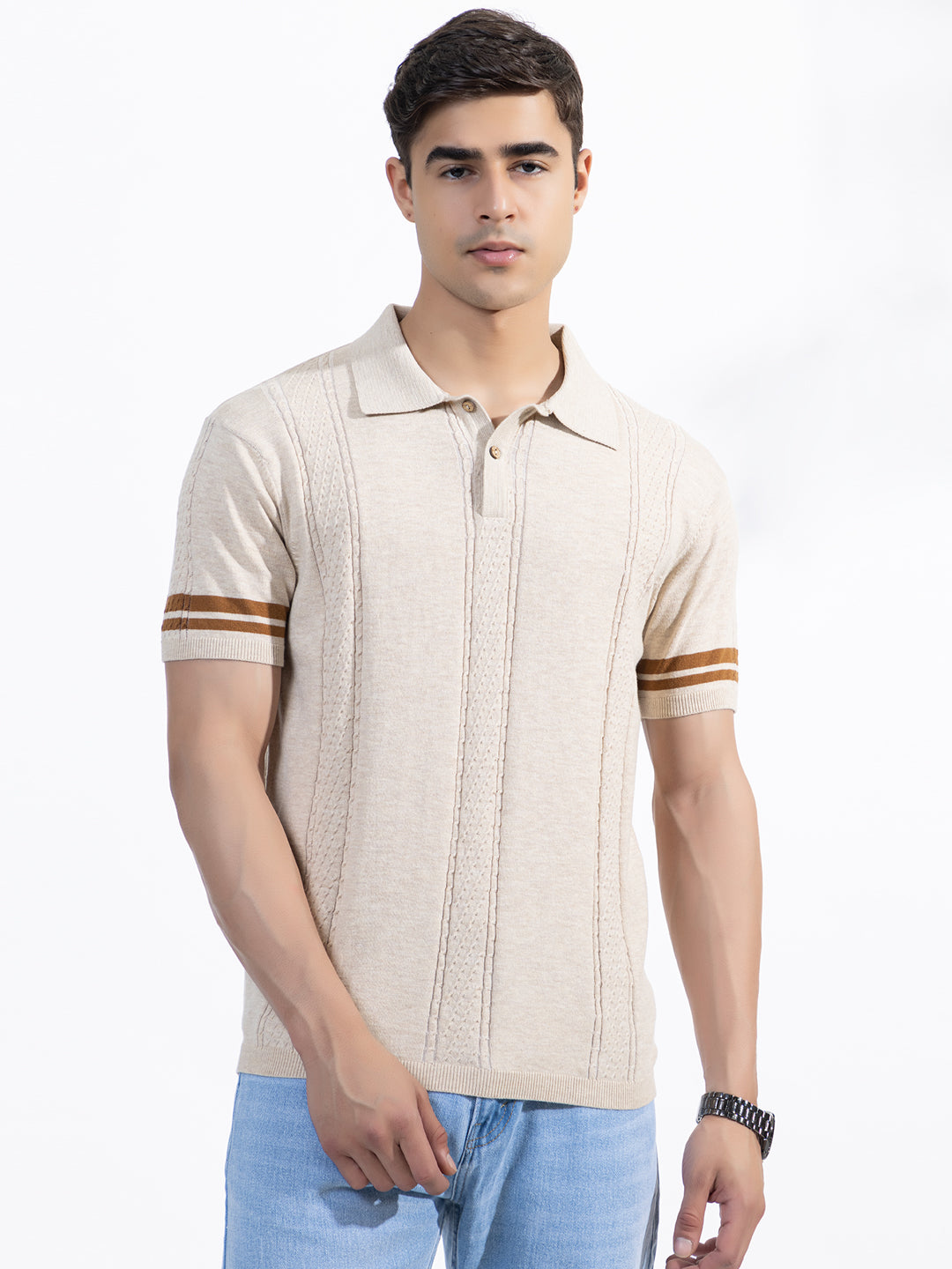 602 Textured Knit Polo I Oatmeal