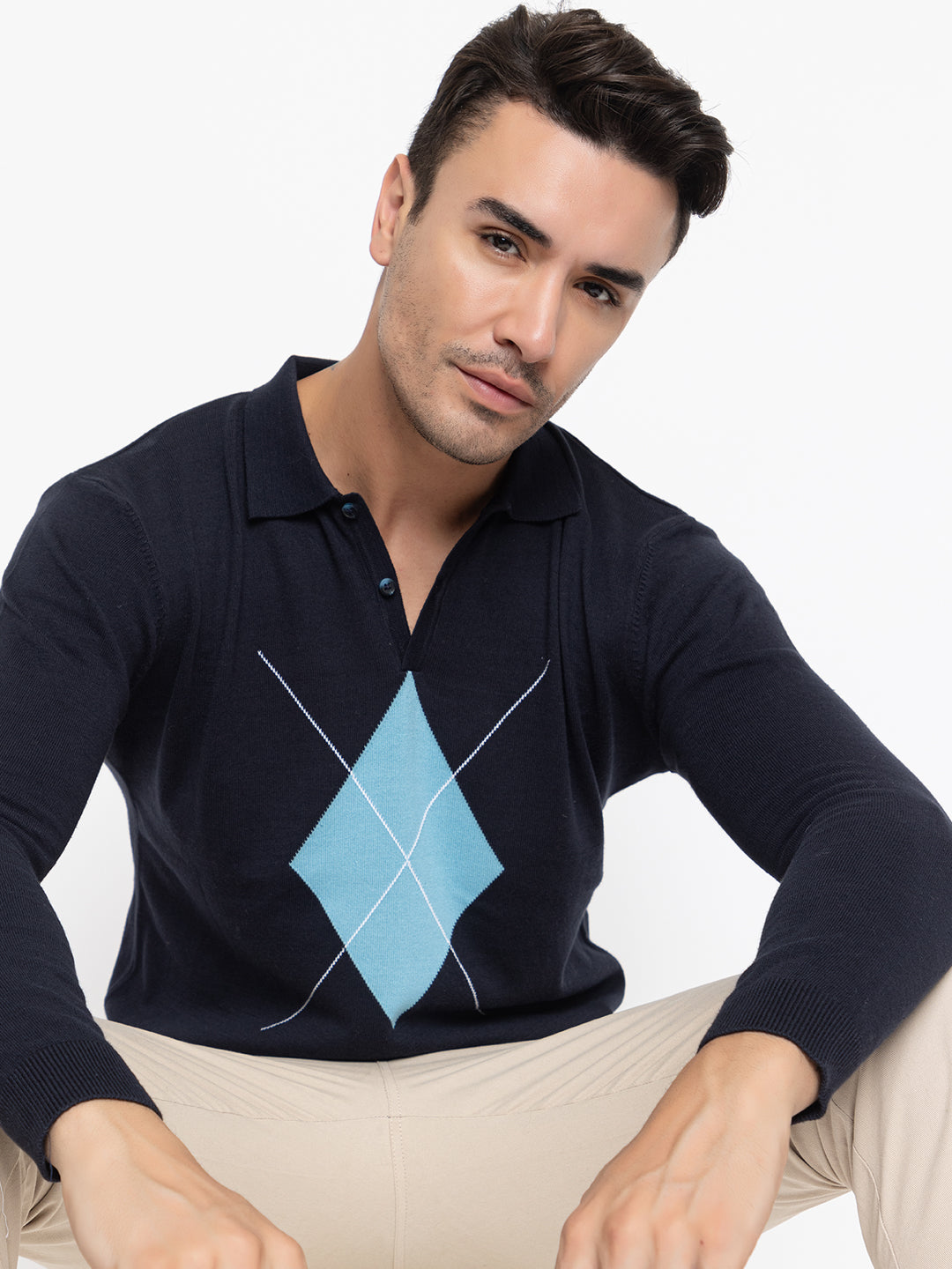 609 Argyle Knit Polo T-shirt I Navy