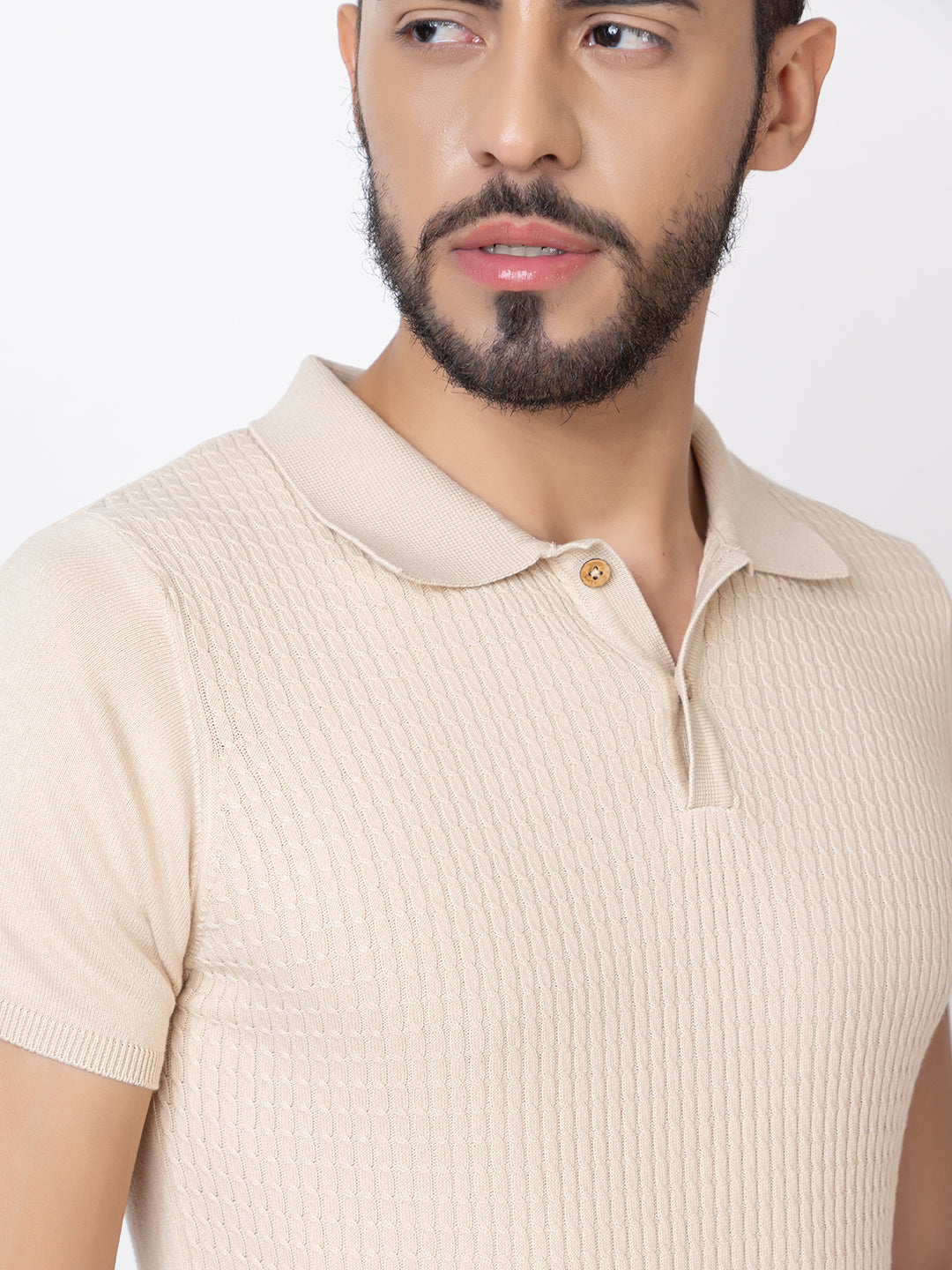 607 Cable Knit Polo T-shirt I Oatmeal