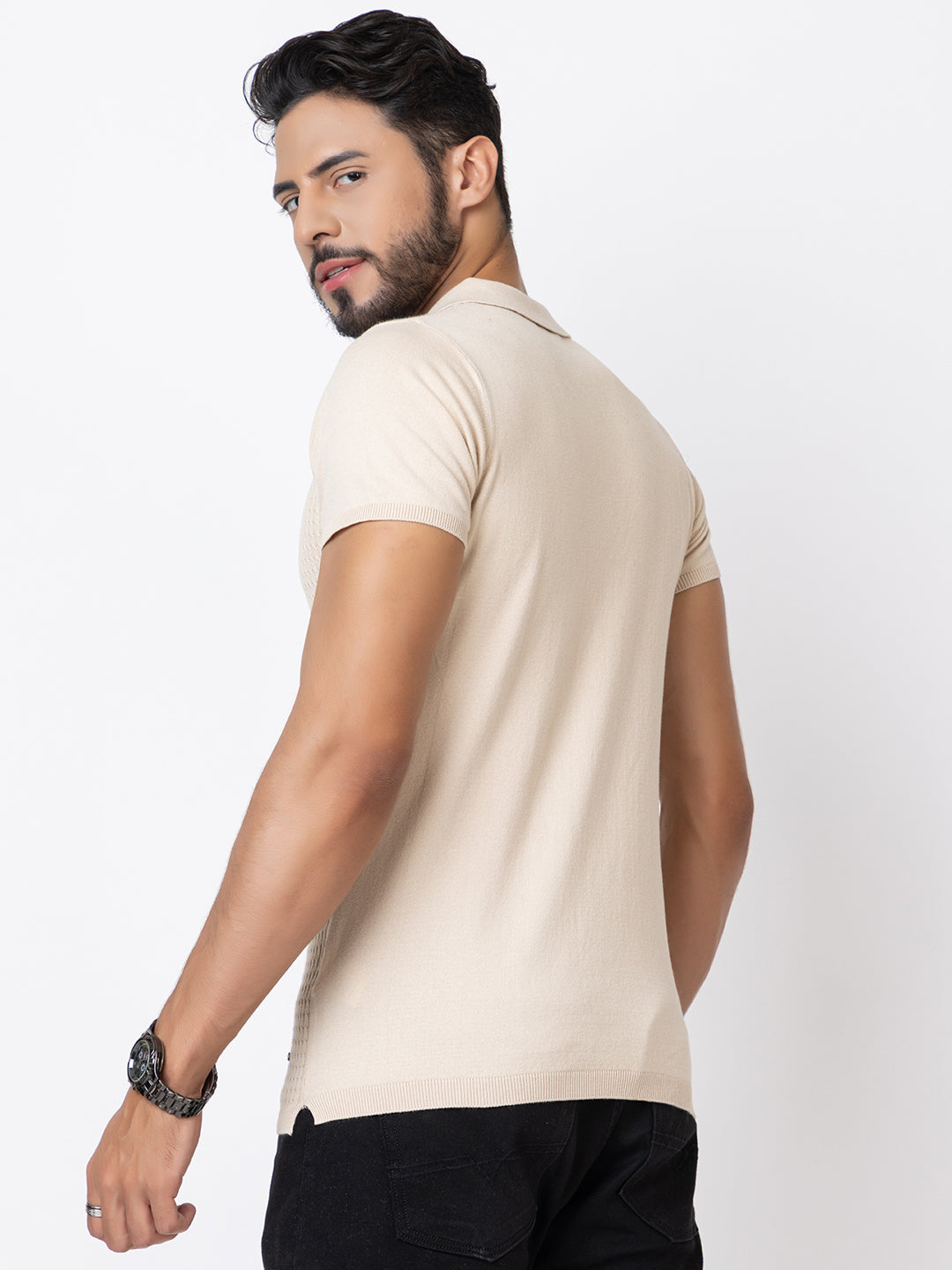 607 Cable Knit Polo T-shirt I Oatmeal