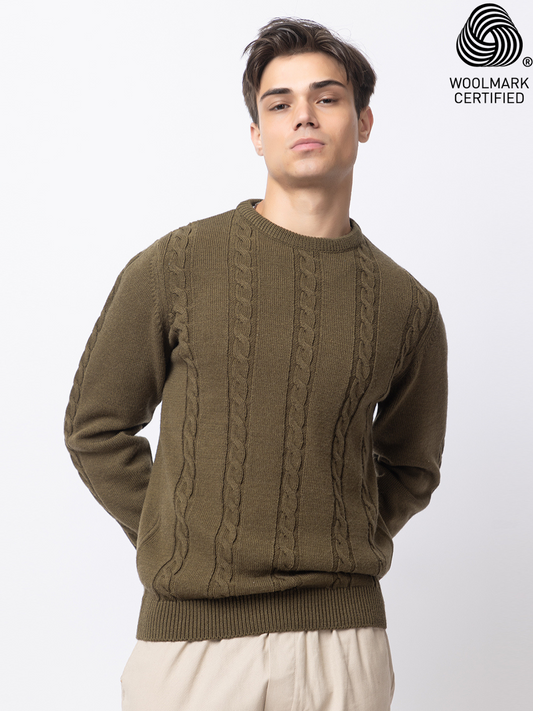 241 Chunky Cable Knit Pullover I Woolmark Certified I Olive