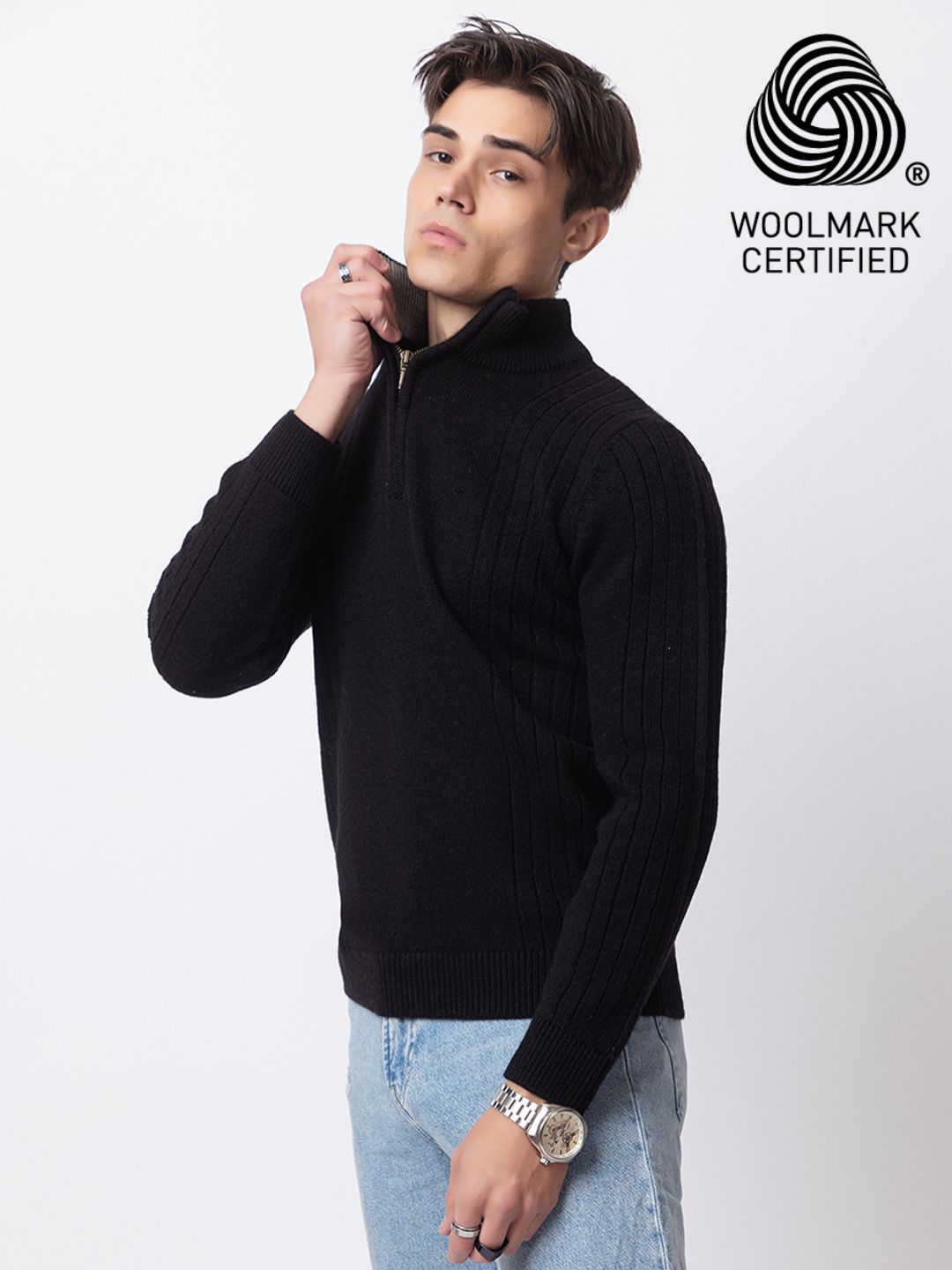 242 Chunky Cable Half Zip Pullover I Wool I Woolmark Certified I Black