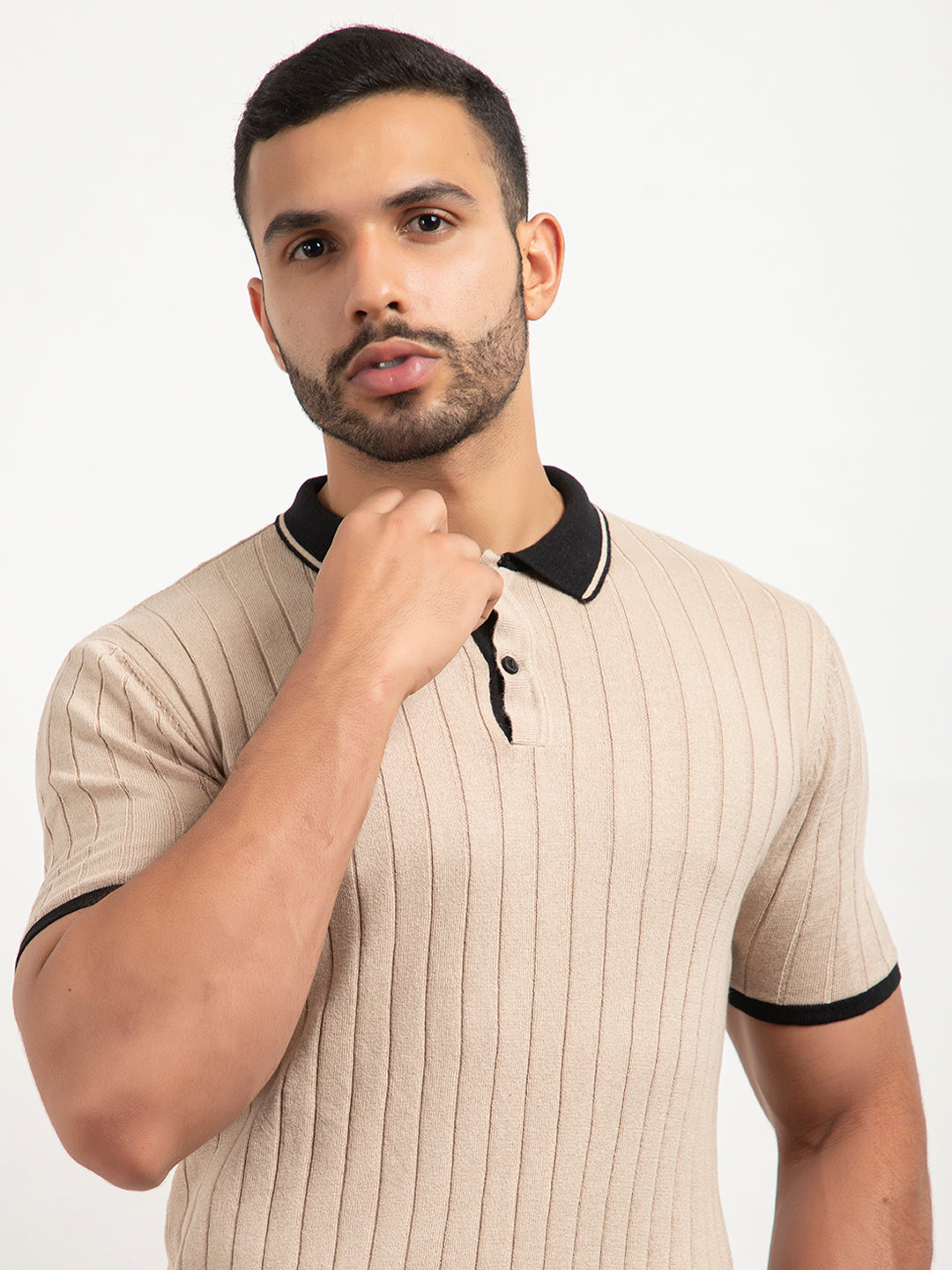 601 Rib Knit Polo I Oatmeal