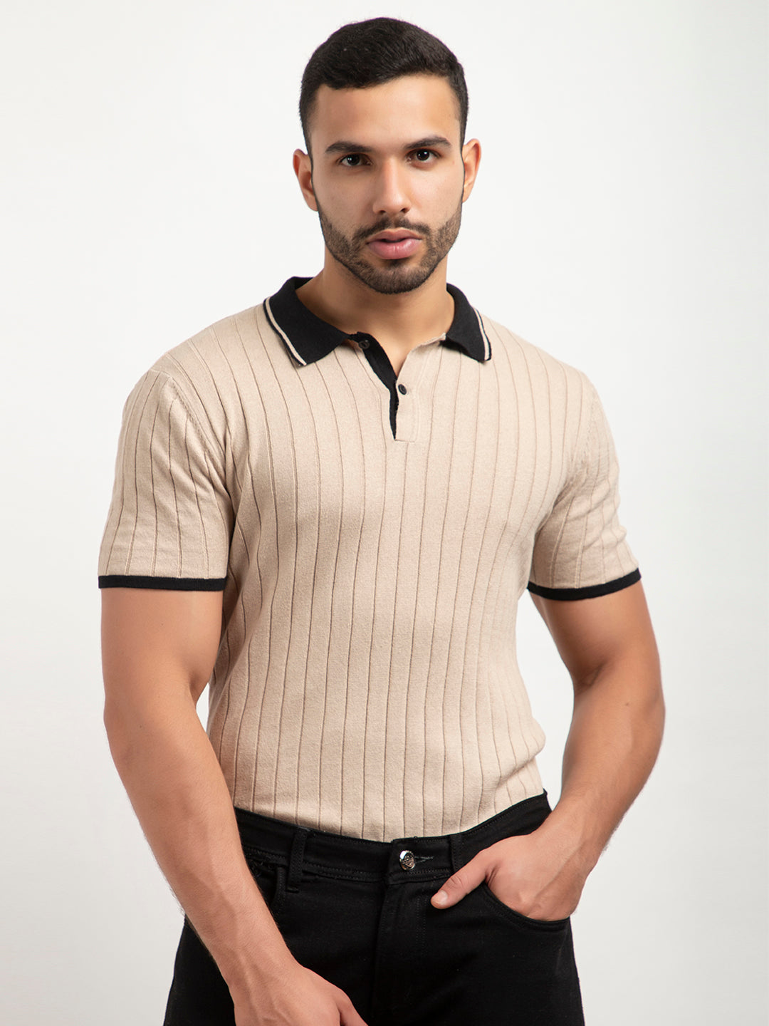 601 Rib Knit Polo I Oatmeal