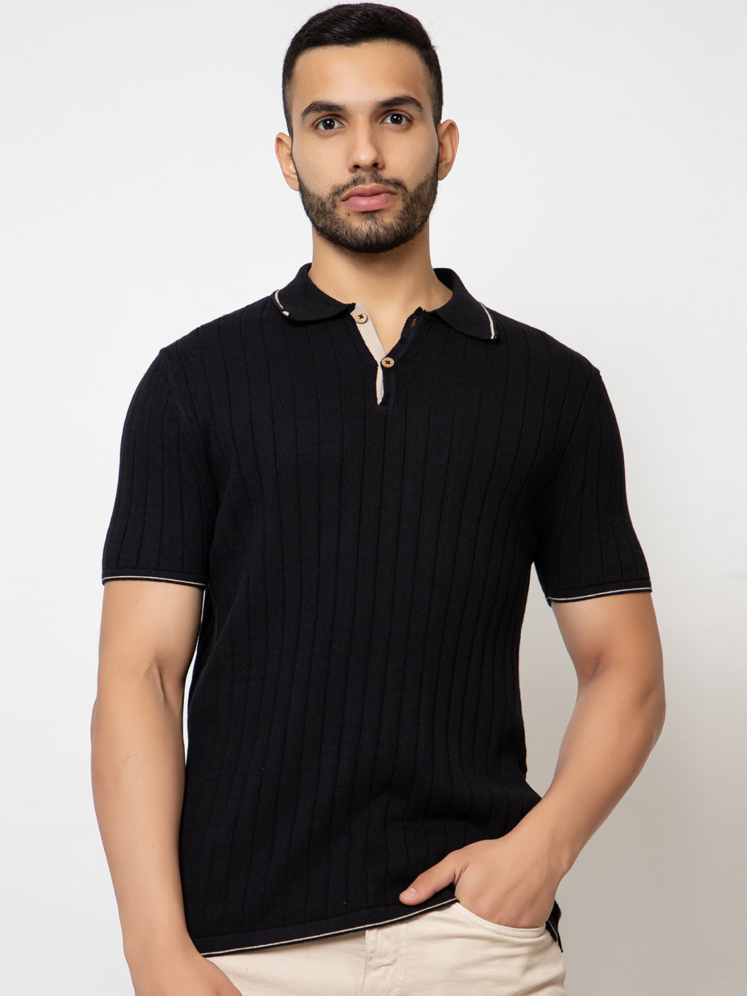 601 Rib Knit Polo I Black