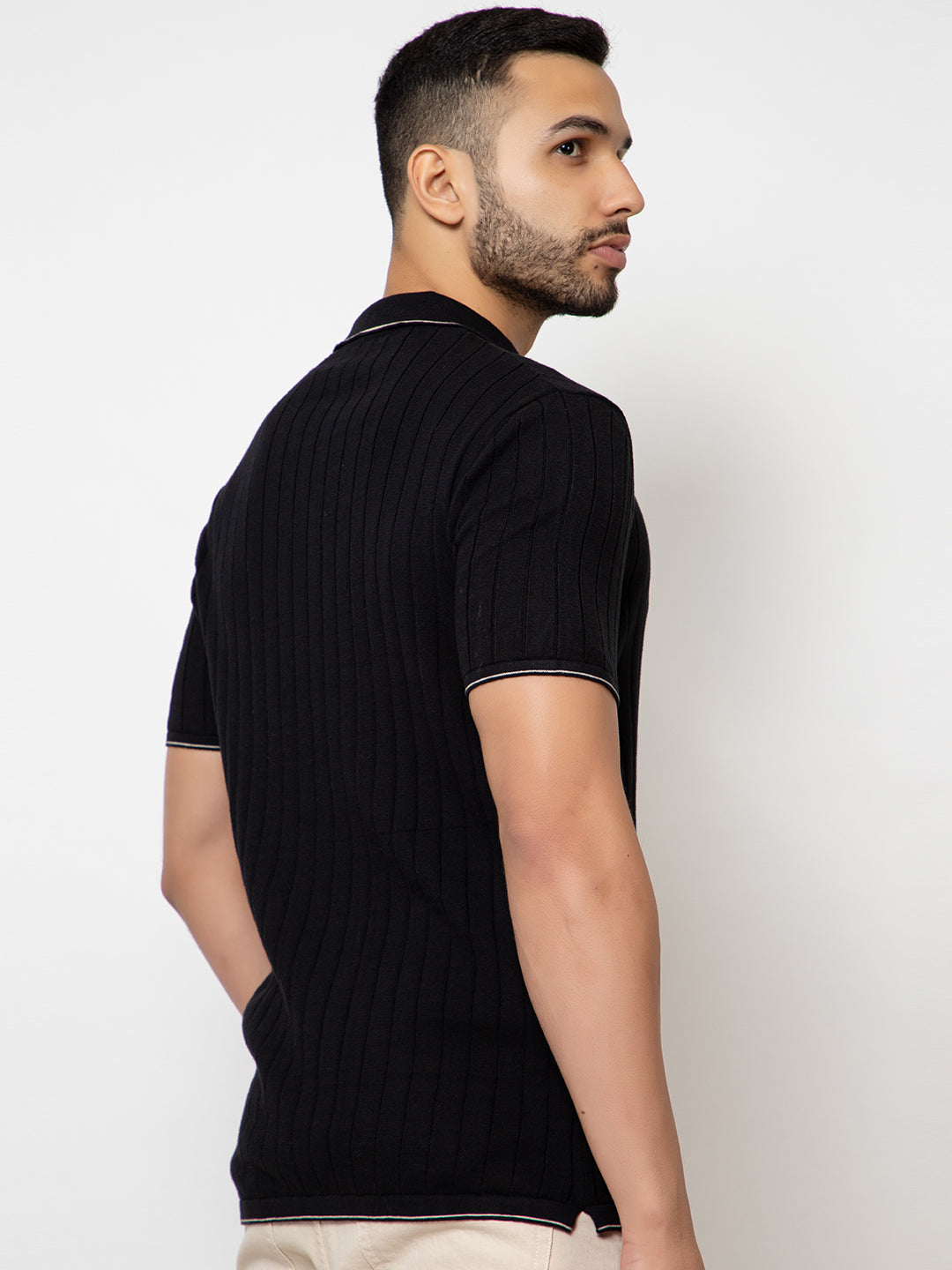 601 Rib Knit Polo I Black