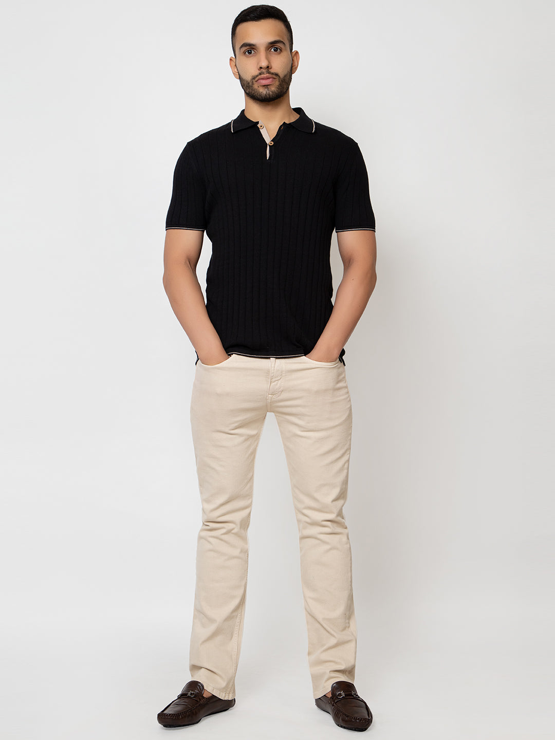 601 Rib Knit Polo I Black