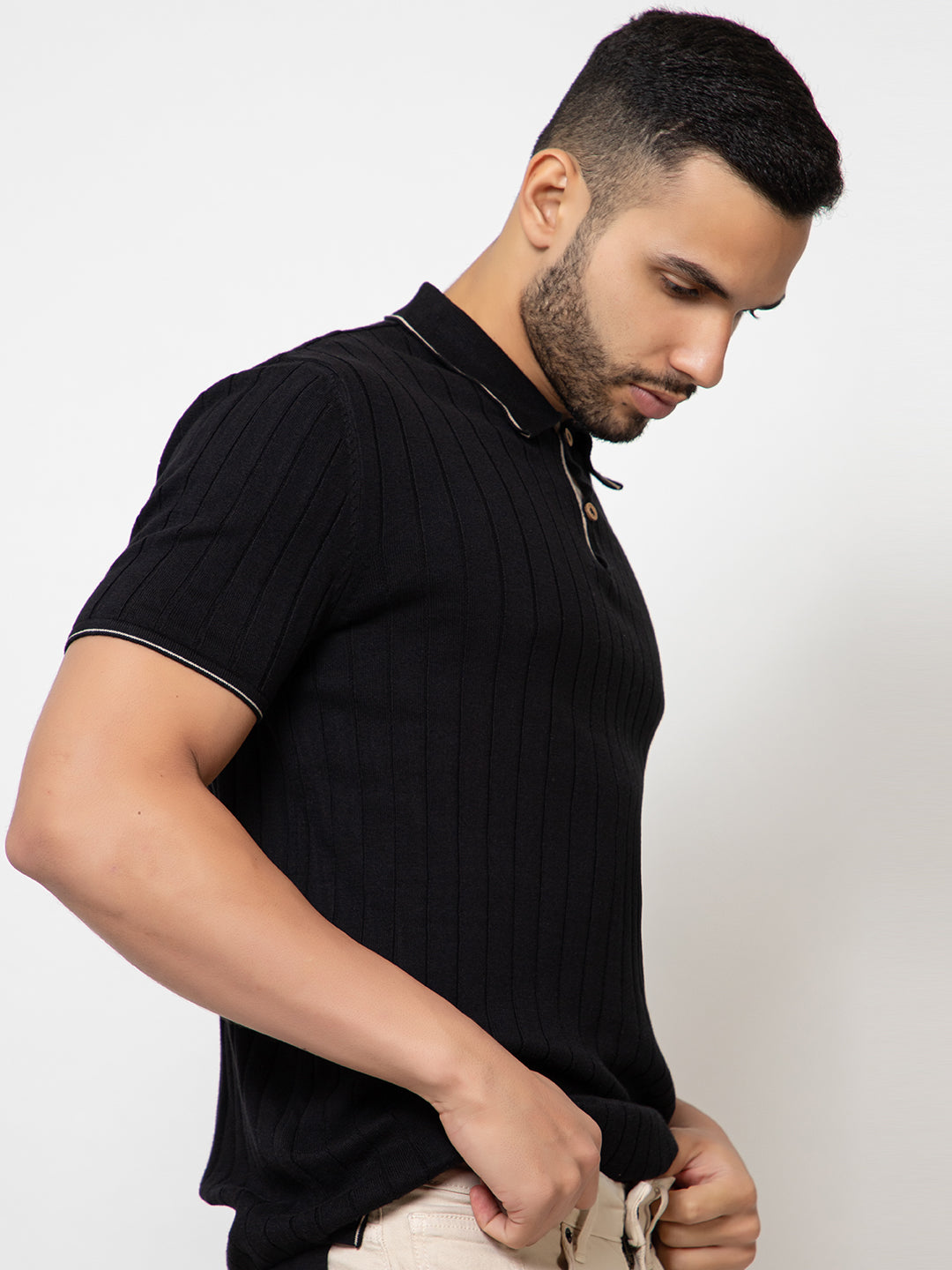 601 Rib Knit Polo I Black