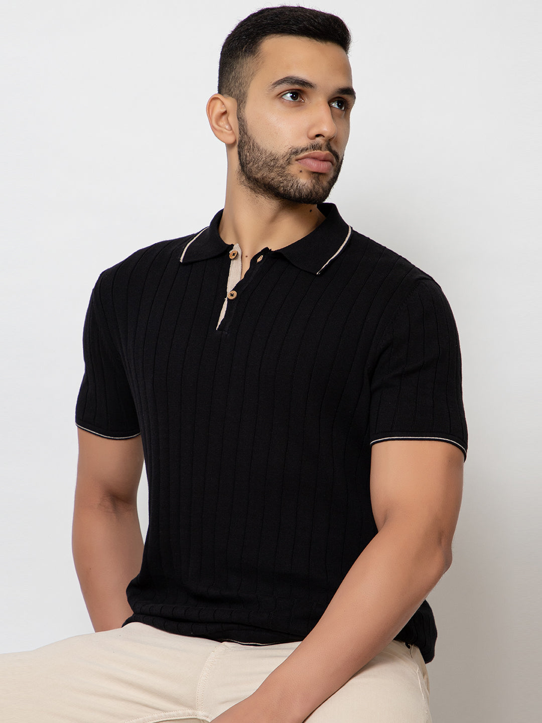 601 Rib Knit Polo I Black